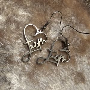 Faith Heart Fishook Dangle Earrings Silver Plated New in Package